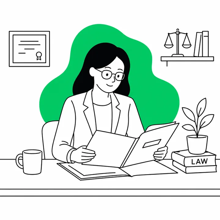Una persona con cédula revisa el expediente en su escritorio